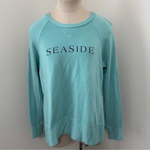 Stateside SEASIDE Medium Aqua Blue Sweatshirt ~ Beach Coastal Lounge Travel